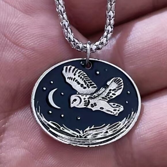 Owl and Moon Oval Pendant and Necklace #1404 - Picture 1 of 8